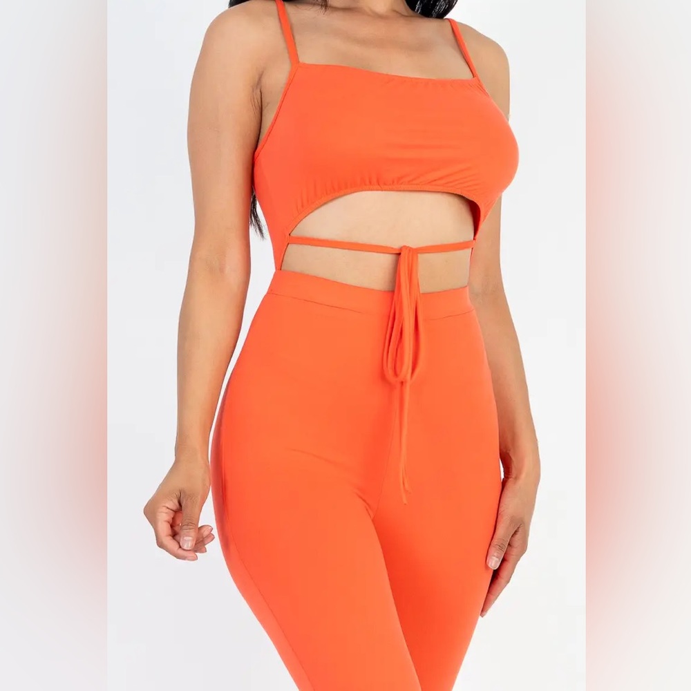Solid Tie Front Cut Out Jumpsuit
